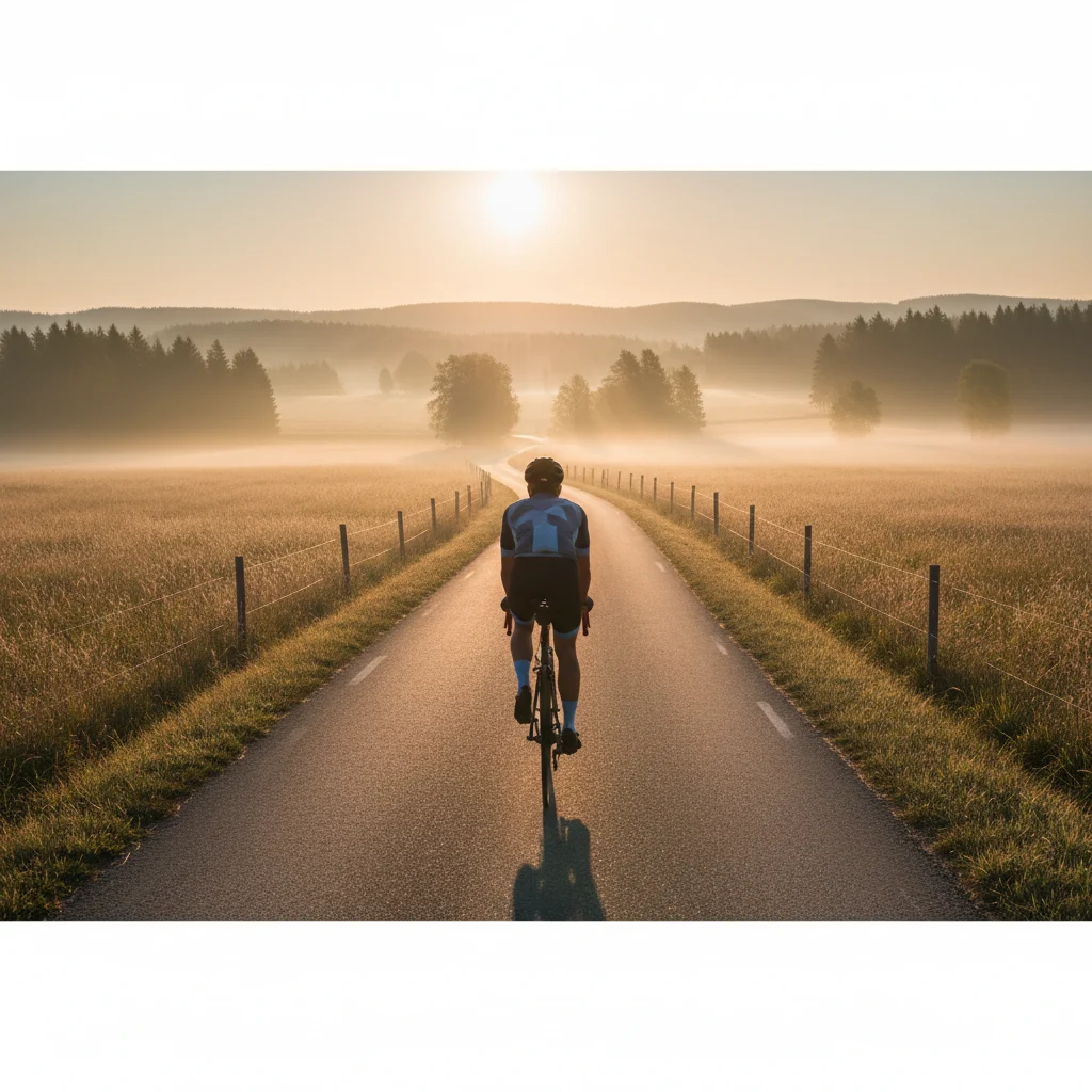Anonym man cyklar på landsvägsmorgon, naturliga ingredienser för mäns välmående